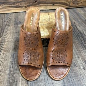 Trask - Tan leather slides with heel. Like new, barely used.